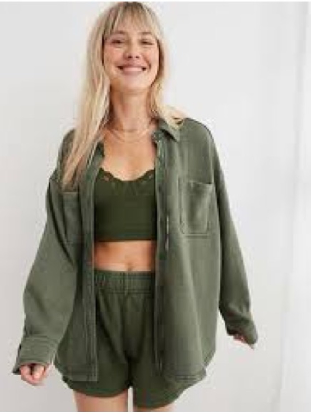 Olive Green Oversized Shirt Jacket - Women